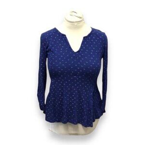 Lucky Brand Women’s Long Sleeve V Neck Linen Blend Knit Top, Blue, size XS